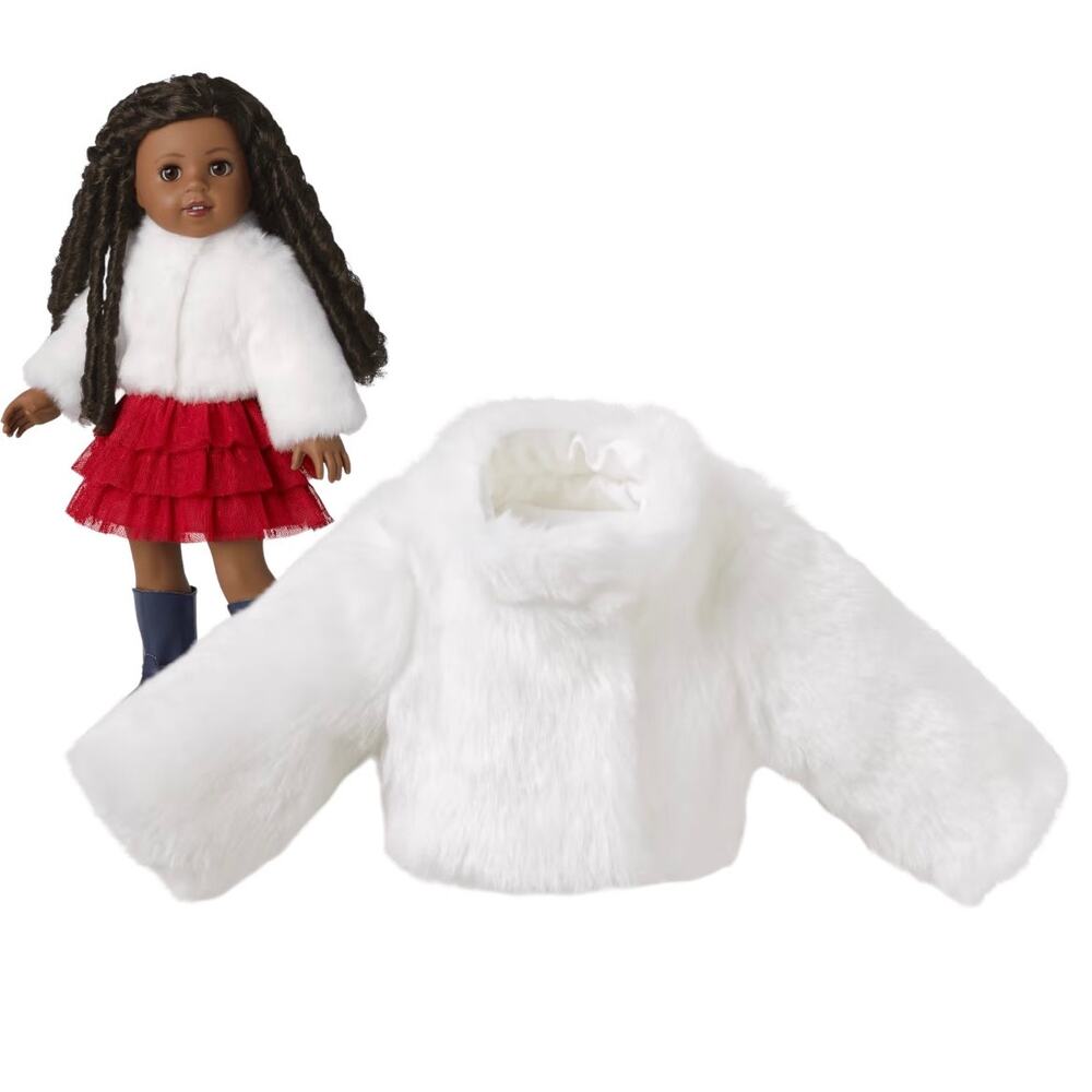 American Girl Doll Jacket White Faux Fur Janie Jack Soft As Snow Accessory New